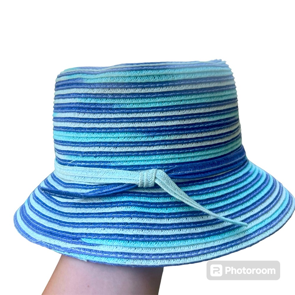100% Paper Floppy Tie Summer Hat Blue/Baby Blue/White Versatile Garden Bucket